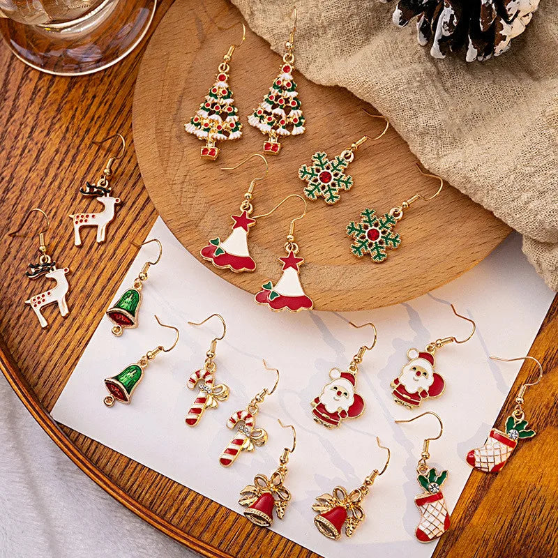 Vintage Metal Christmas Tree Dangle Earrings for Women - Fashion Socks, Santa Claus, Snowflake Drop Earrings