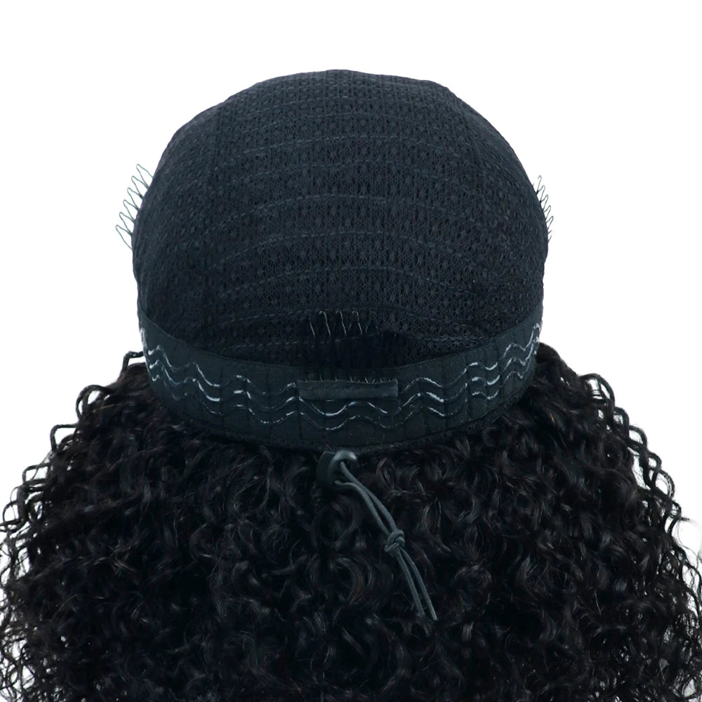 3 In 1 Human Hair Half Wig - Drawstring/Clip In, Kinky Curly Headband Wig for Women