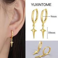 925 Silver Needle Star Hoop Earrings for Women - Five-pointed Star and Moon Pendant Huggie Earrings
