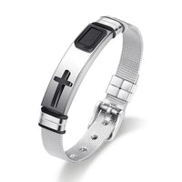 Men's Cross Prayer Strap Bracelets, Stainless Steel Net Watch Band, Male/Female, Unisex, Size Adjustable