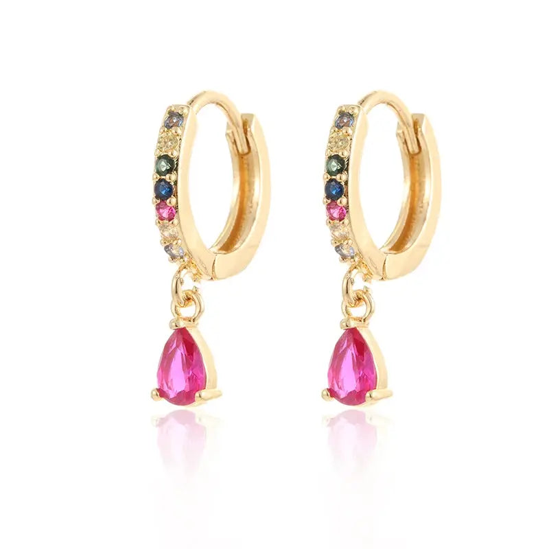 Gold Color Cute Water Drop Earrings For Women & Girls - Zircon Piercing Huggies/Hoop Dangle Earrings-earrings-SWEET T 52