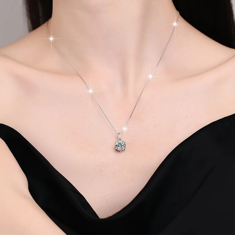 1 Carat Moissanite Pendant Necklace, Marked 925 Sterling Silver