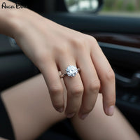 Six-Claw Moissanite Ring, Marked 925 Sterling Silver