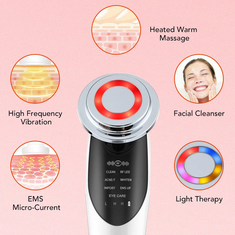 7 in 1 RF&EMS Micro Current Lifting Device, Vibration LED Face Skin Rejuvenation -  Wrinkle Remover, Anti-Aging Facial Beauty Device