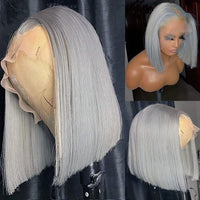 Silver Grey Bob Wig — 13x6 Transparent Lace Frontal, Pre-Plucked, Ships from USA
