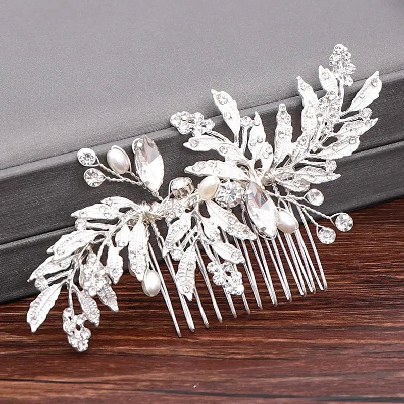Wedding Hair Combs Bridal Hair Accessories For Women Hair Jewelry Silver Color Pearl Rhinestone Head Jewelry Women Accessories-hair accessories-SWEET T 52