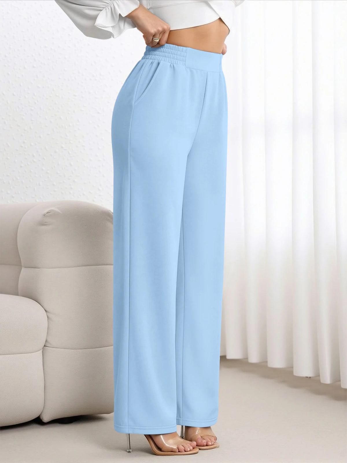 Travel Pants for Women - High Elastic Waist, Wide Leg, Solid Color, No Wrinkle Streetwear Trousers