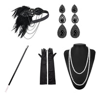 1set 1920's Cosplay Flapper Halloween Charleston Costume 1920s Gatsby Accessories Black Headpiece Great Gatsby Feather Headband Sweet T 52