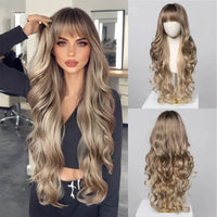 EASIHAIR Light Orange Synthetic Wigs Long Wavy Ombre Natural Hair Wigs with Bangs for Women Cosplay Lolita Wig Heat Resistant SWEET T 52