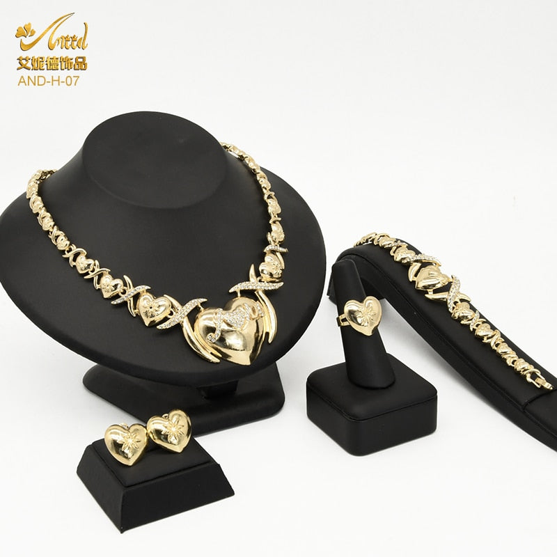 Nigerian Fashion Jewelry for Women - Necklace, Earrings, Bracelet and Ring Set in Gold or Silver