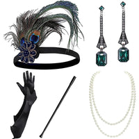 1set 1920's Cosplay Flapper Halloween Charleston Costume 1920s Gatsby Accessories Black Headpiece Great Gatsby Feather Headband Sweet T 52
