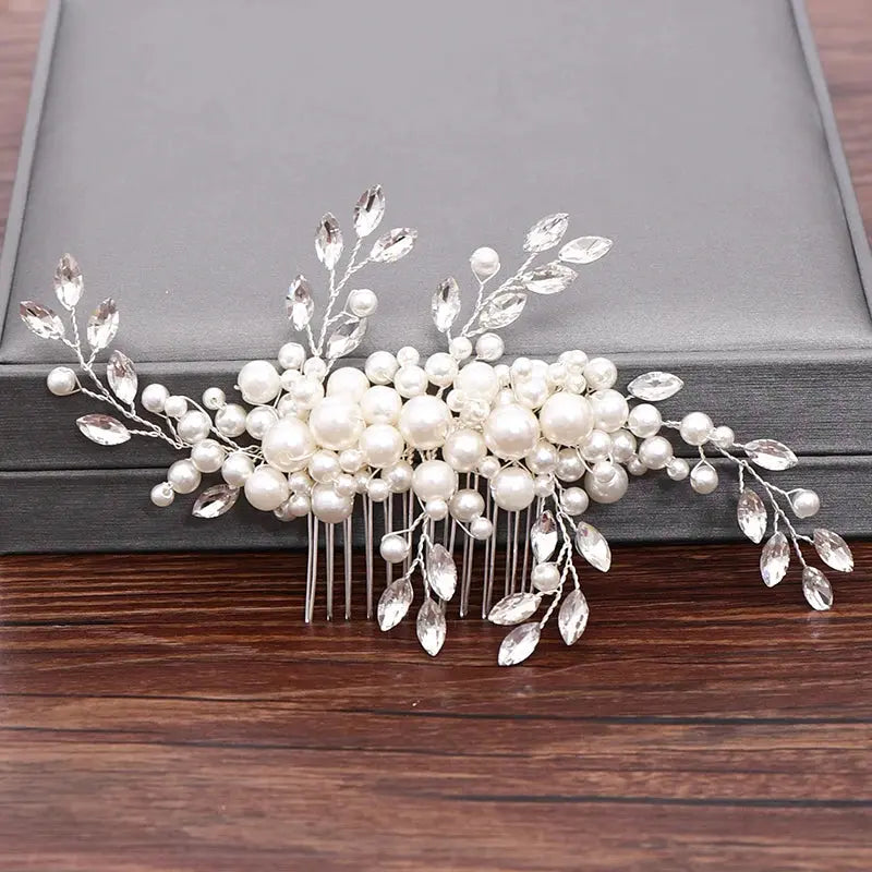 Wedding Hair Combs Bridal Hair Accessories For Women Hair Jewelry Silver Color Pearl Rhinestone Head Jewelry Women Accessories-hair accessories-SWEET T 52