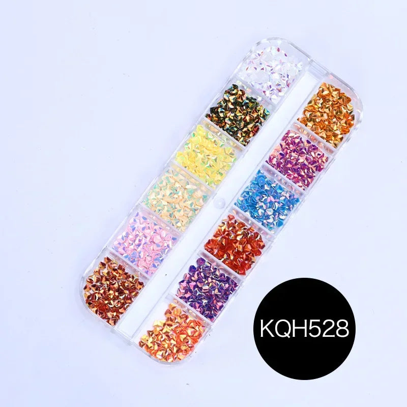 12 Grid/Box 3D Shiny Manicure Accessories, Transparent AB Nail Rhinestones, Colorful Nail Art Kit