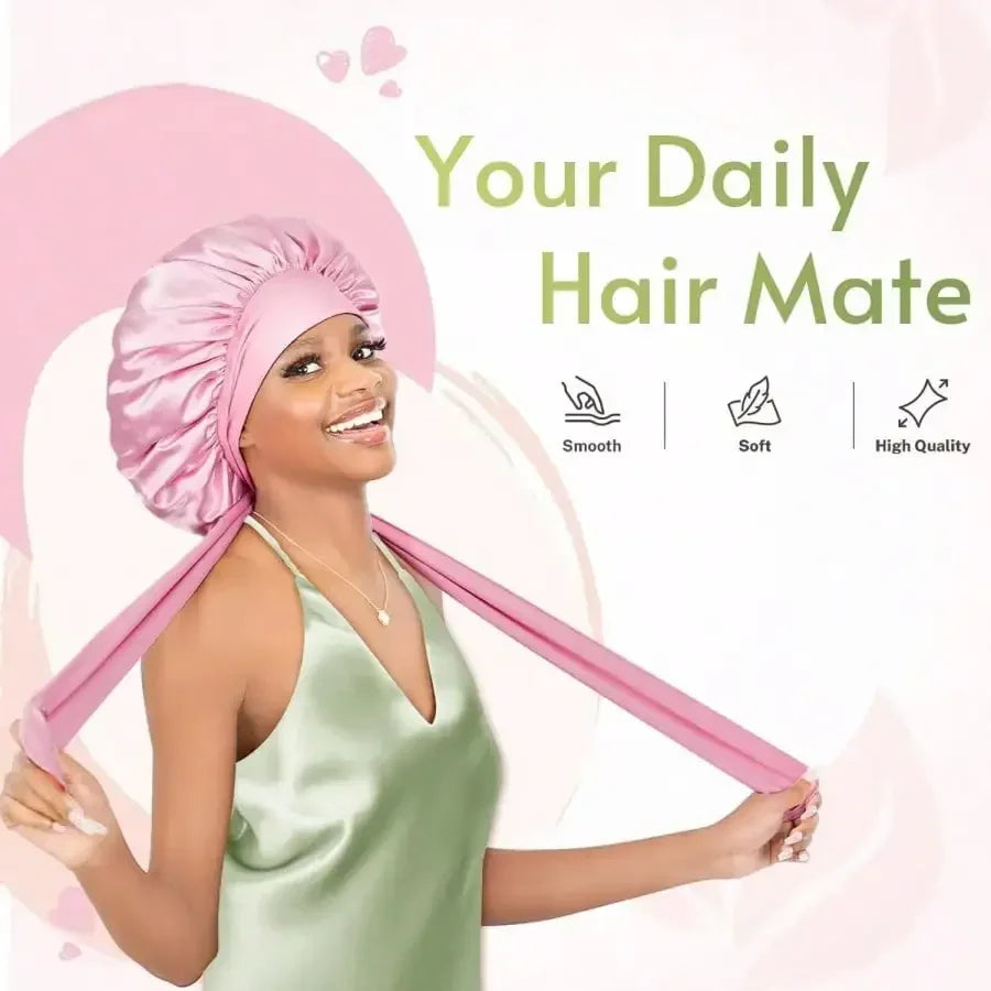 Satin Hair Bonnet with Adjustable Bow Tie