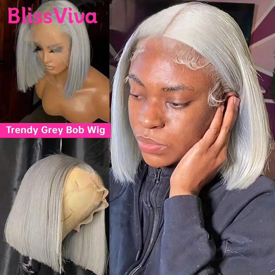 Silver Grey Bob Wig — 13x6 HD Lace Front, Vietnamese Human Hair, Ships from USA