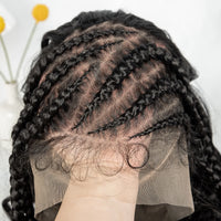 Cornrow Synthetic Braided Wigs 13*6 Lace Front Wig  Knotless Box Braided Wig Partition Design with Curly Hair for African Women Sweet T 52