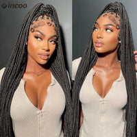 Synthetic 36" Full Lace Knotless Box Braided Wigs for Women - Cornrow Braids, Lace Frontal Wigs, Colored Braided Wigs