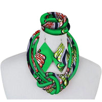 3 Pieces African Necklace - Print Wax Ankara Fabric Set, Side Knot Necklace, Bracelet and Earrings