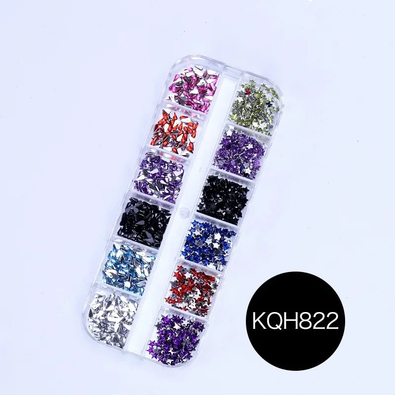 12 Grid/Box 3D Shiny Manicure Accessories, Transparent AB Nail Rhinestones, Colorful Nail Art Kit