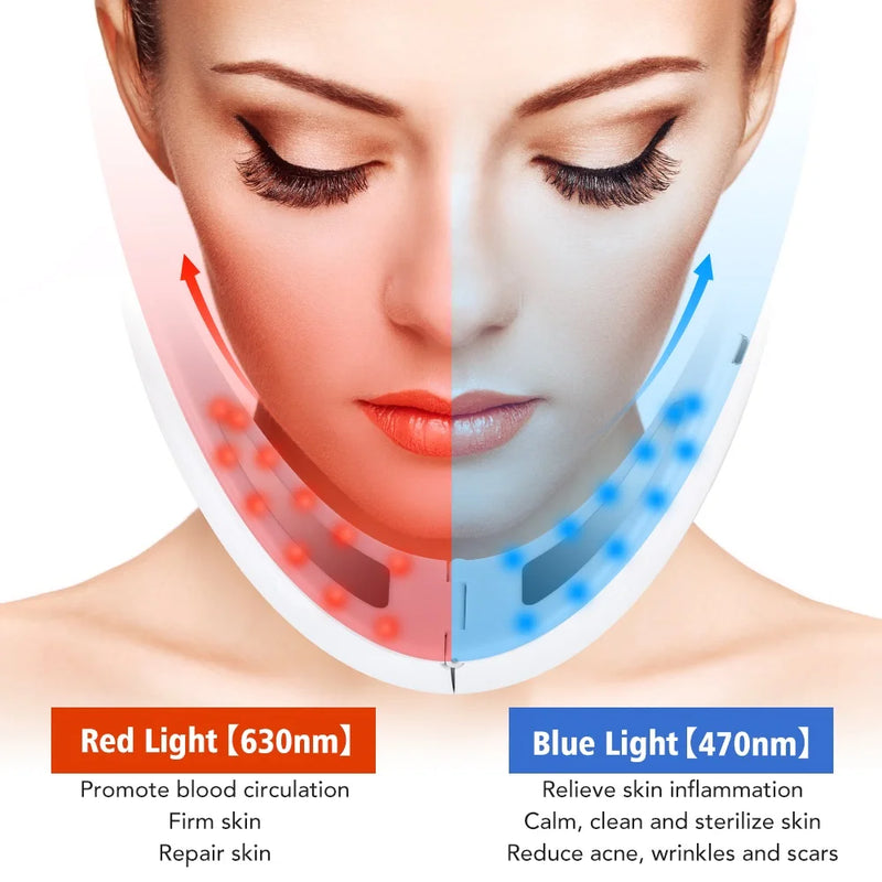 Face Lifter V-Line Belt - 5 Modes LED Photon Therapy, Face Slimming Vibration, and Massager