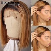 Ombre Straight Bob 13x6X2 Lace Front Wigs. Human Hair Short Bob Wigs, Ash Blonde Remy Hair, Pre-Plucked, Glueless Wig.