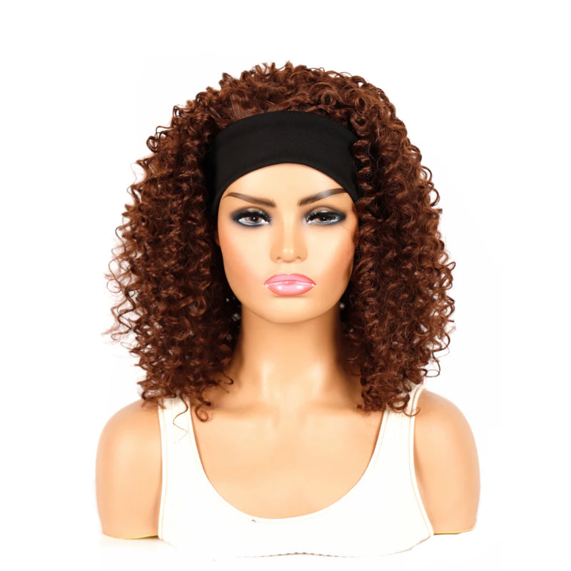 18 Inch Kinky Curly Headband Wig, Ombre Afro Curly Wig with Scarf, Synthetic Fluffy Curly Wigs for Women & Girls