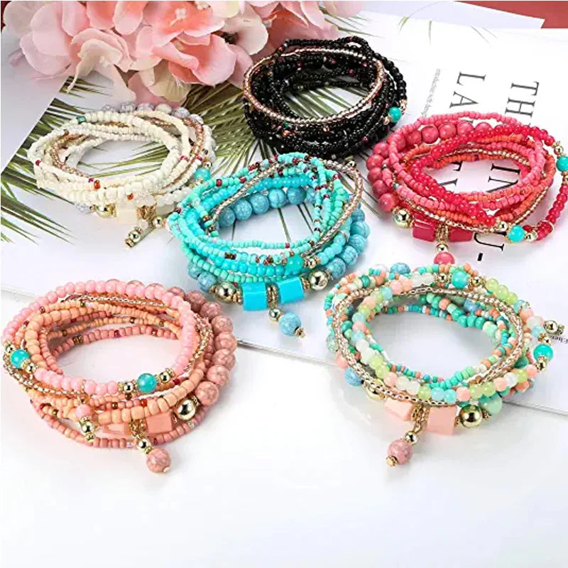 8pcs/set - Bohemian Handmade Bead Bracelet Sets for Women & Girls. Colorful Summer Bead Chain Bracelet/Bangle-Bracelet-SWEET T 52