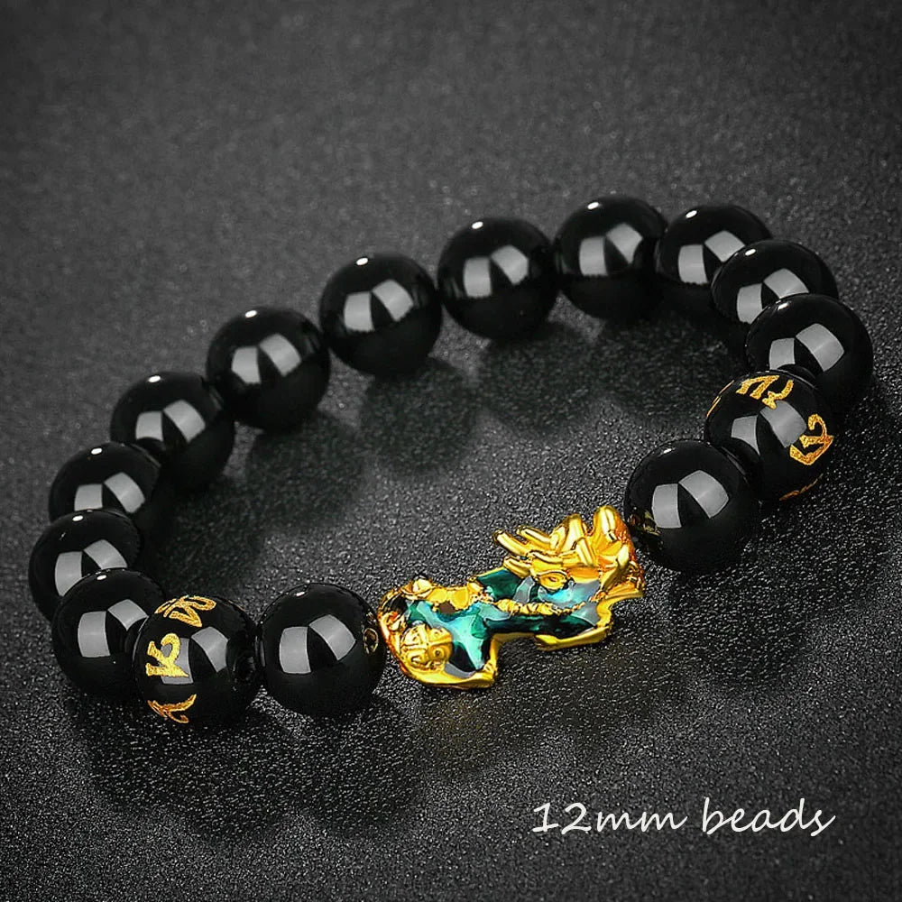 Fashion Jewelry - Obsidian Stone Beads (Attract Wealth) Feng Shui Good Luck Bangle Bracelets