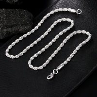 4 mm Rope Chain Necklace, Marked 925 Sterling Silver