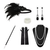 1set 1920's Cosplay Flapper Halloween Charleston Costume 1920s Gatsby Accessories Black Headpiece Great Gatsby Feather Headband Sweet T 52