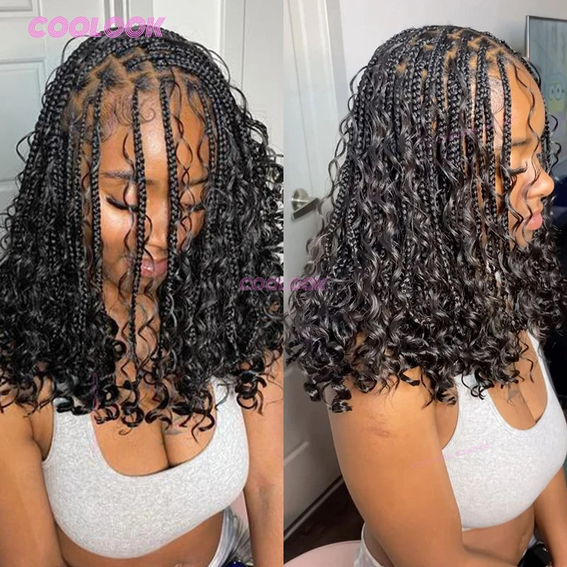 10" Short Bob Wigs Synthetic Braided Wigs For Women Box Braid Full Lace Wig Braid African Cornrow Braids Lace Wigs Cheap Sweet T 52