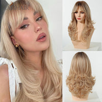 EASIHAIR Light Orange Synthetic Wigs Long Wavy Ombre Natural Hair Wigs with Bangs for Women Cosplay Lolita Wig Heat Resistant SWEET T 52
