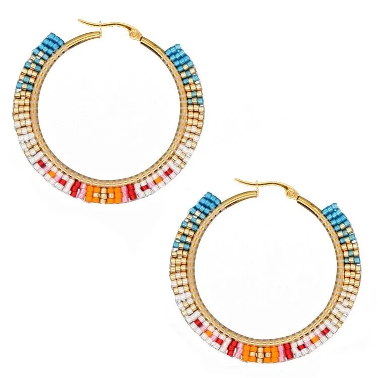 Hoop Earrings/Stainless Steel Earrings - Miyuki Beaded Earrings for Women & Girls,Trendy Bohemian Pendientes