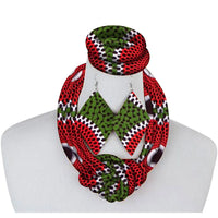 3 Pieces African Necklace - Print Wax Ankara Fabric Set, Side Knot Necklace, Bracelet and Earrings