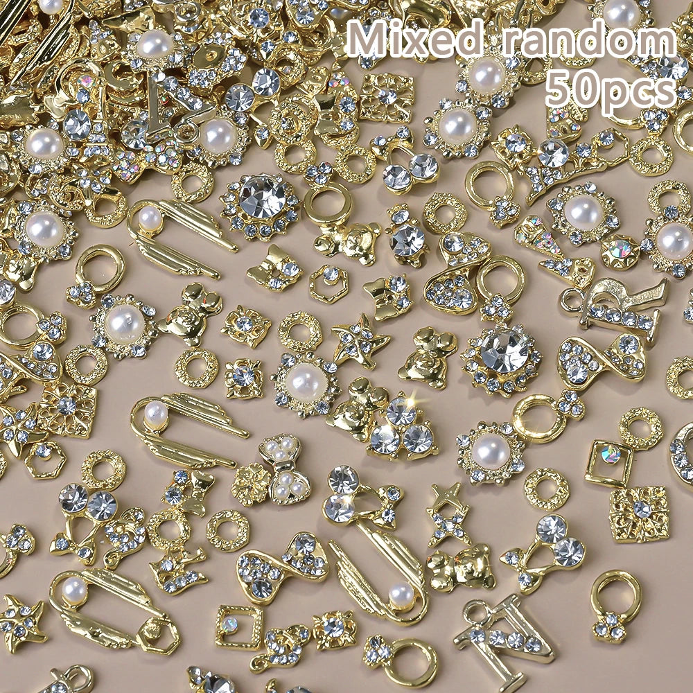 50Pcs 3D Silver Bowknot/Crown Metal Nail Charms With Tassel Pendant - Butterfly Nail Art Decorations, Mixed Shiny Manicure Supplies