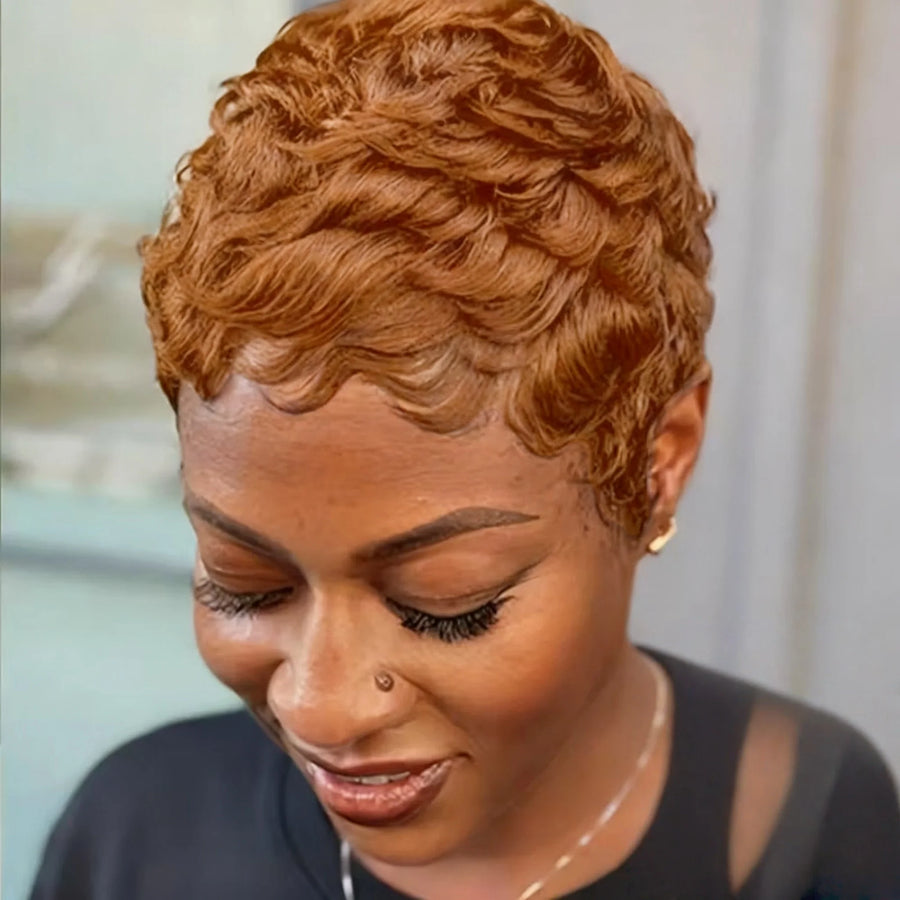 Brazilian Human Hair Pixie Cut Wig with Bangs - Machine Made