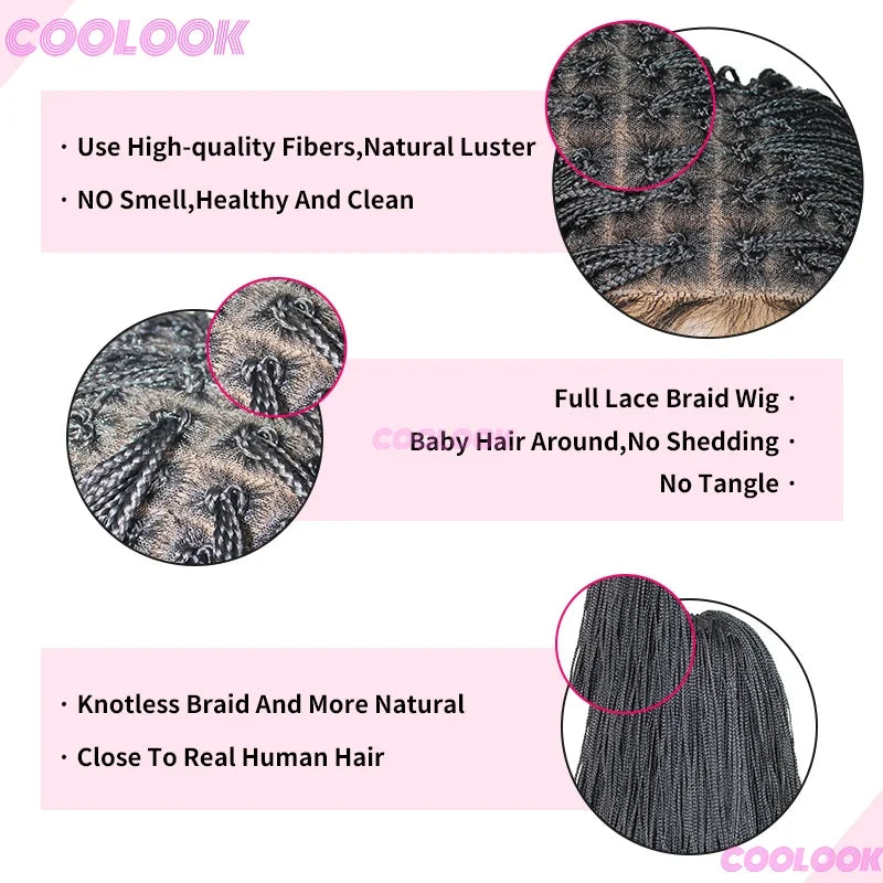 12" Short Braided Wigs for Women, Synthetic Wig, 6*6 Lace Braided African Wigs, Cornrow Micro Braids