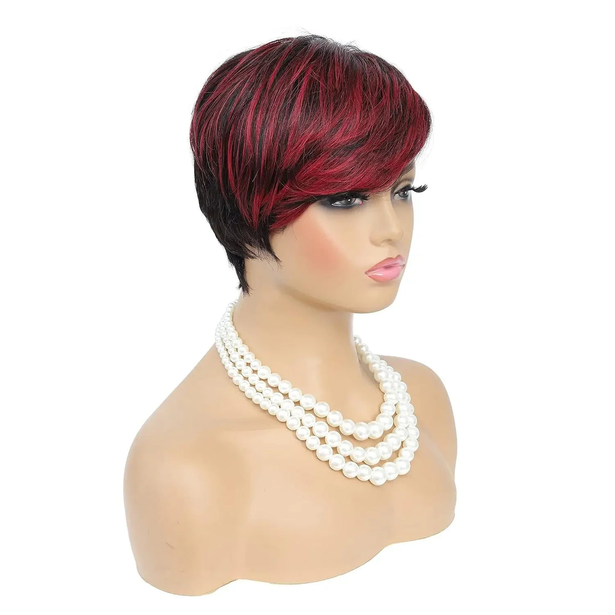 Short Hair Wigs for Women - Synthetic Ombre Red Wig, Pixie Cut with Bangs