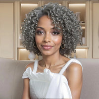 12inch Salt And Pepper Wigs Human Hair HD Grey Lace Front Wig Human Hair Pre Plucked Hairline Deep Curly Salt and Pepper Bog Wig Sweet T 52