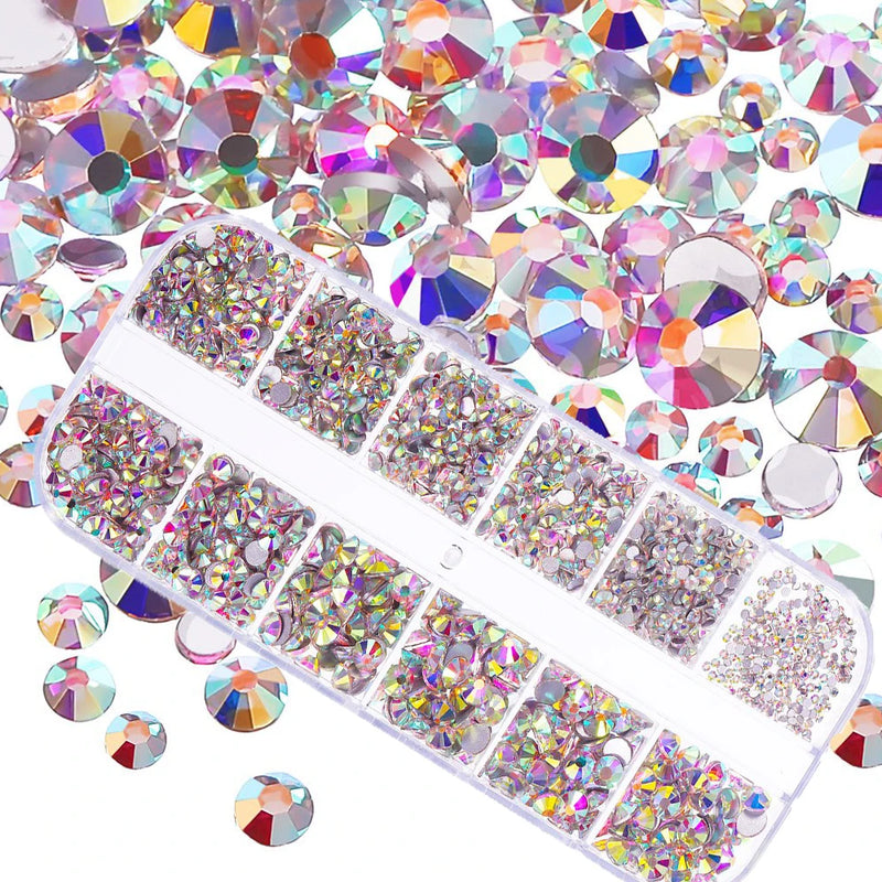 12Gird Box Multi Size AB/Colorful Non-Hotfix Rhinestones Flatback Crystal Diamond Gems 3D Glitter Nail Art Luxurious Decorations SWEET T 52