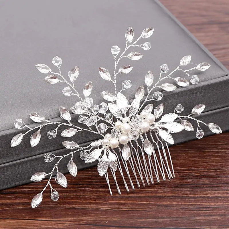 Wedding Hair Combs Bridal Hair Accessories For Women Hair Jewelry Silver Color Pearl Rhinestone Head Jewelry Women Accessories-hair accessories-SWEET T 52