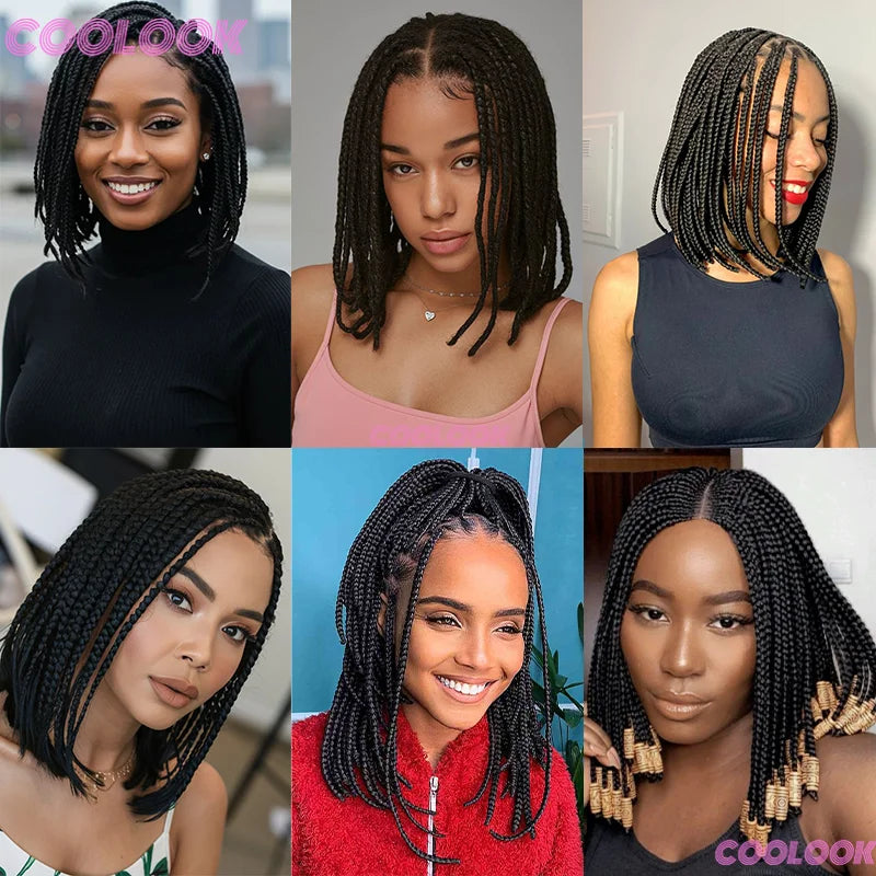 12" Short Braided Wigs for Women, Synthetic Wig, 6*6 Lace Braided African Wigs, Cornrow Micro Braids