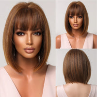 Short Straight Synthetic Wigs for Women with Bangs - Short Straight Bob Hair Wigs