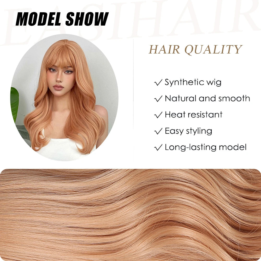 EASIHAIR Light Orange Synthetic Wigs Long Wavy Ombre Natural Hair Wigs with Bangs for Women Cosplay Lolita Wig Heat Resistant SWEET T 52