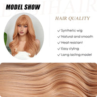 EASIHAIR Light Orange Synthetic Wigs Long Wavy Ombre Natural Hair Wigs with Bangs for Women Cosplay Lolita Wig Heat Resistant SWEET T 52