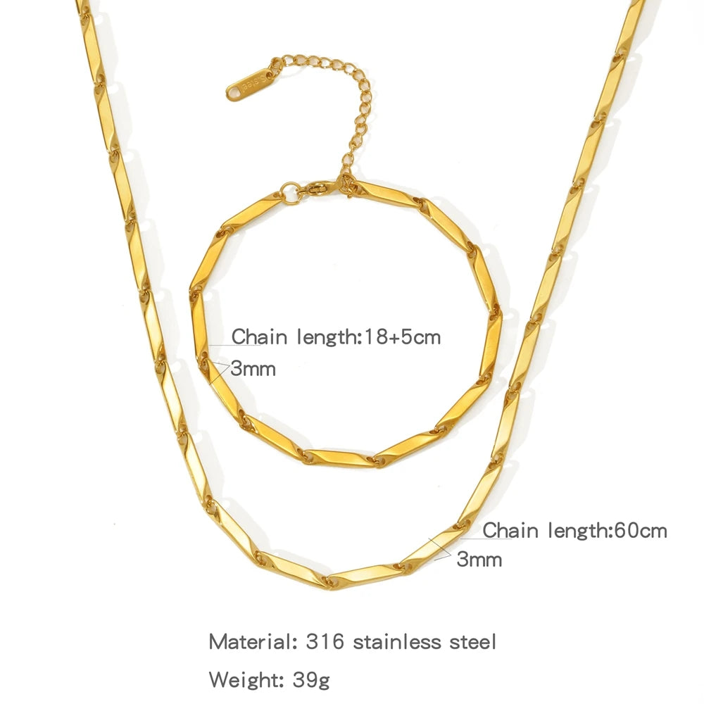 Stainless Steel NK Snake Chain Necklace/Twist Bracelet for Women. Jewelry Set, Gold in Color - DIY Accessories