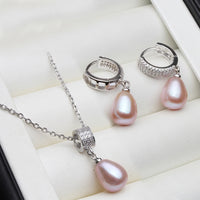 Genuine Natural Pearl Necklace And Earring Set for Women - Trendy 925 Silver Pearl Jewelry Set for Annniversary or Gift in 5 Colors