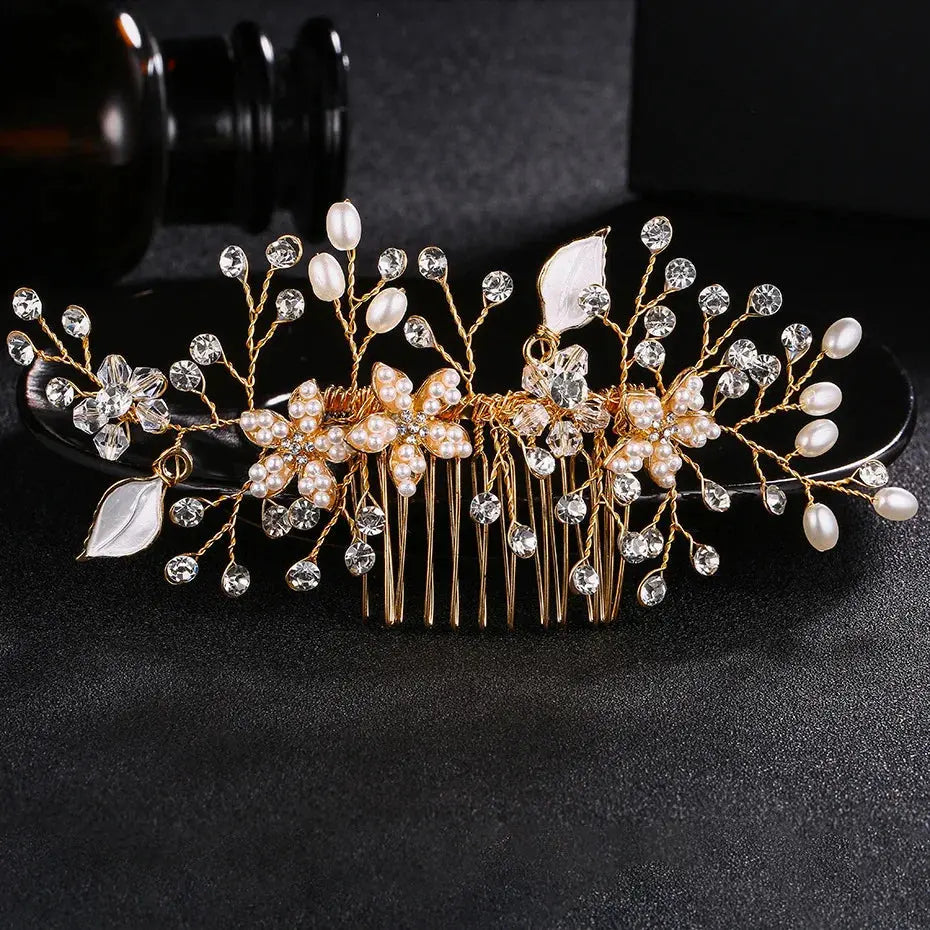 Silver/Gold/Pearl/Rhinestone Hair Accessories, Crystal Bridal Headdress/Hair Combs for Women & Girls-hair accessories-SWEET T 52