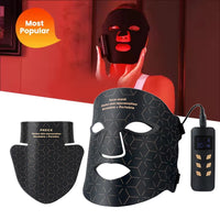 Silicone LED Face Mask with Neck, LED Photon Red Light Infrared Therapy/Flexible Facial Mask, Wireless Use