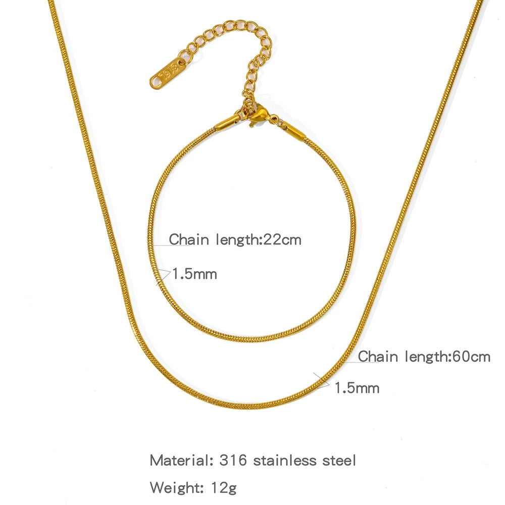 Stainless Steel NK Snake Chain Necklace/Twist Bracelet for Women. Jewelry Set, Gold in Color - DIY Accessories